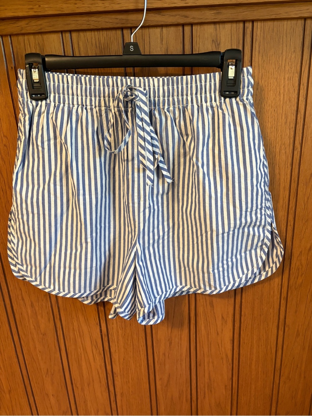 Madewell Blue and White Striped Drawstring Athletic Shorts